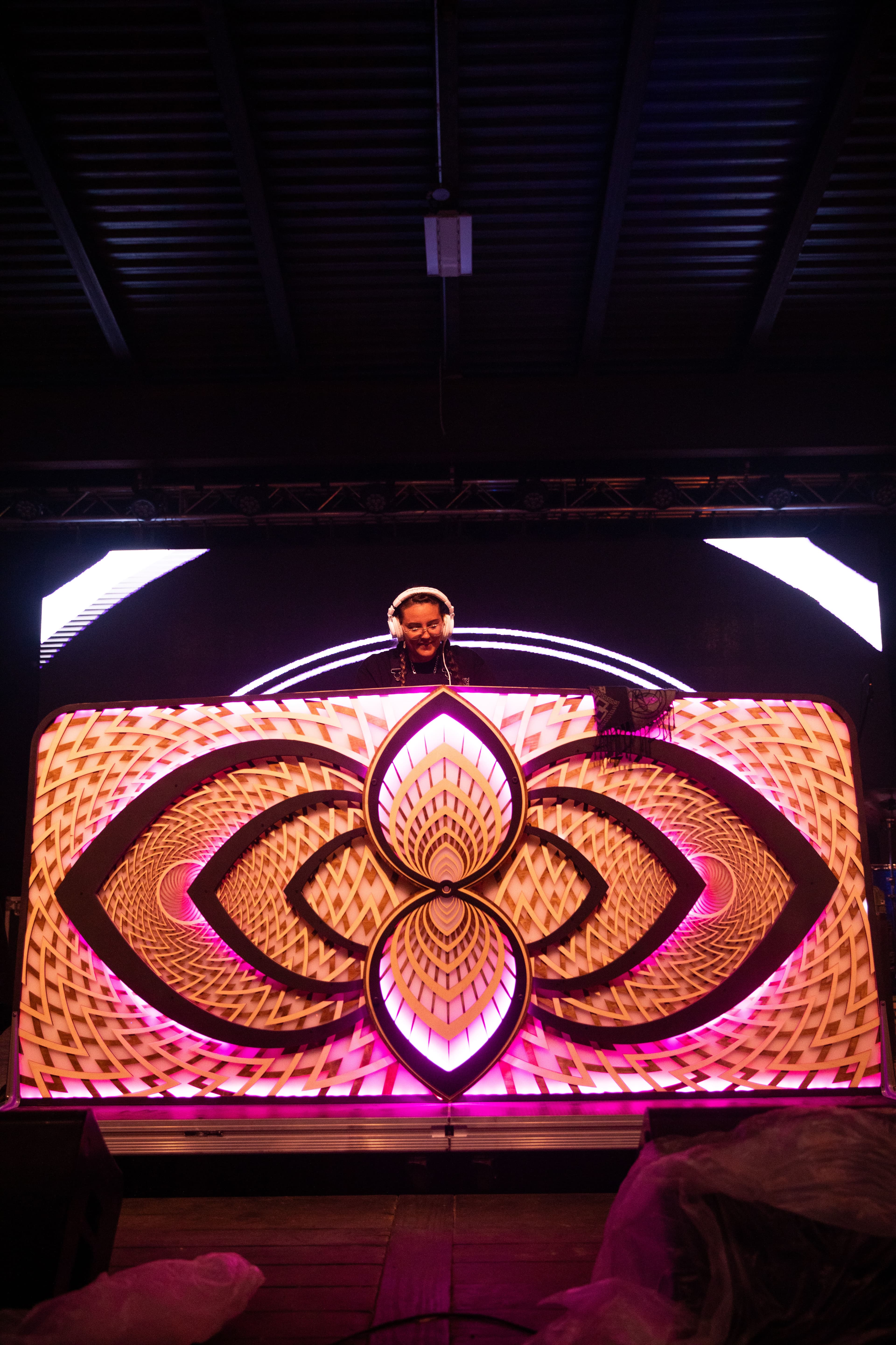 Cosmosis DJ booth — full illuminated view