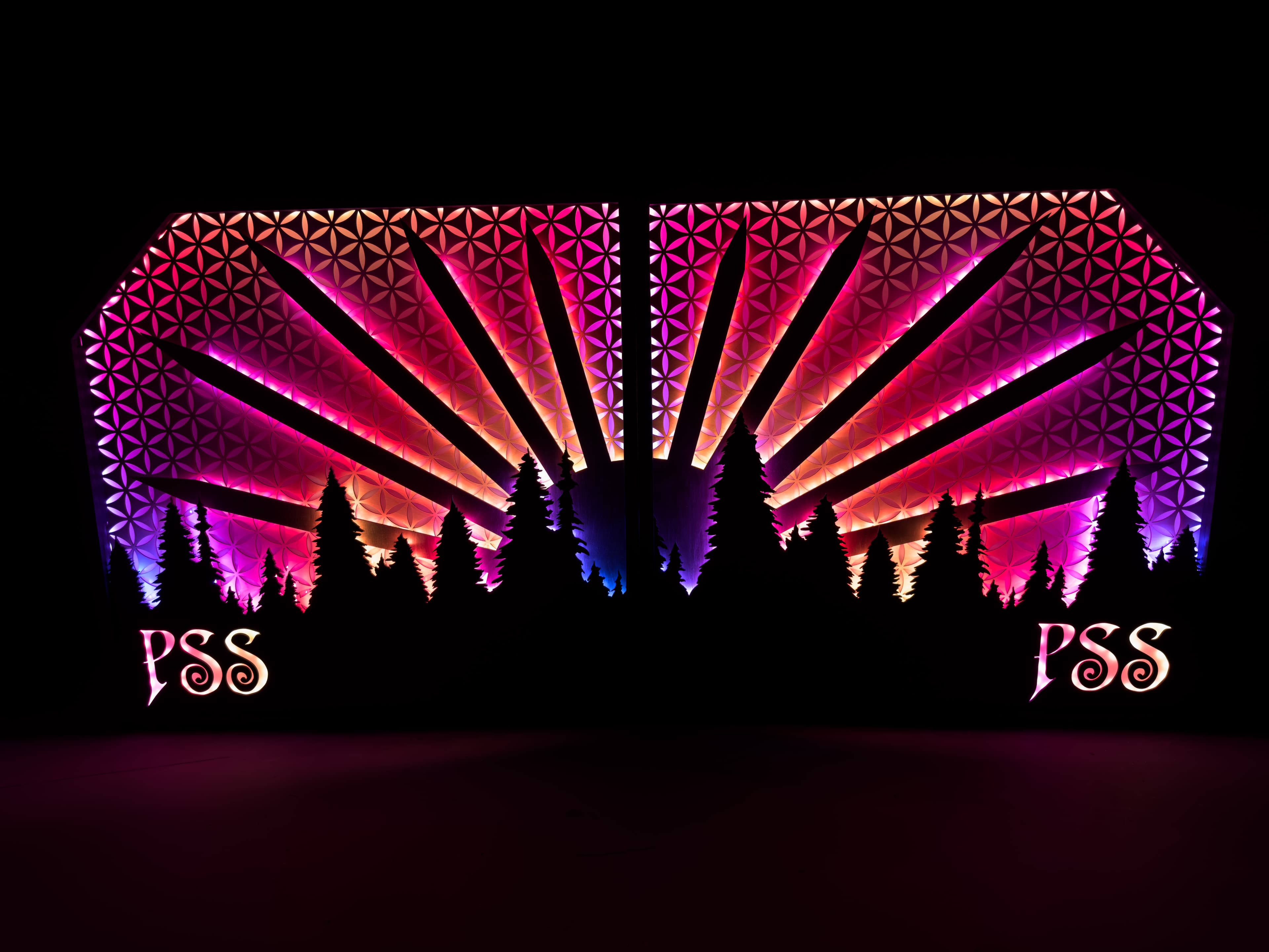 Large illuminated CNC DJ booth installation