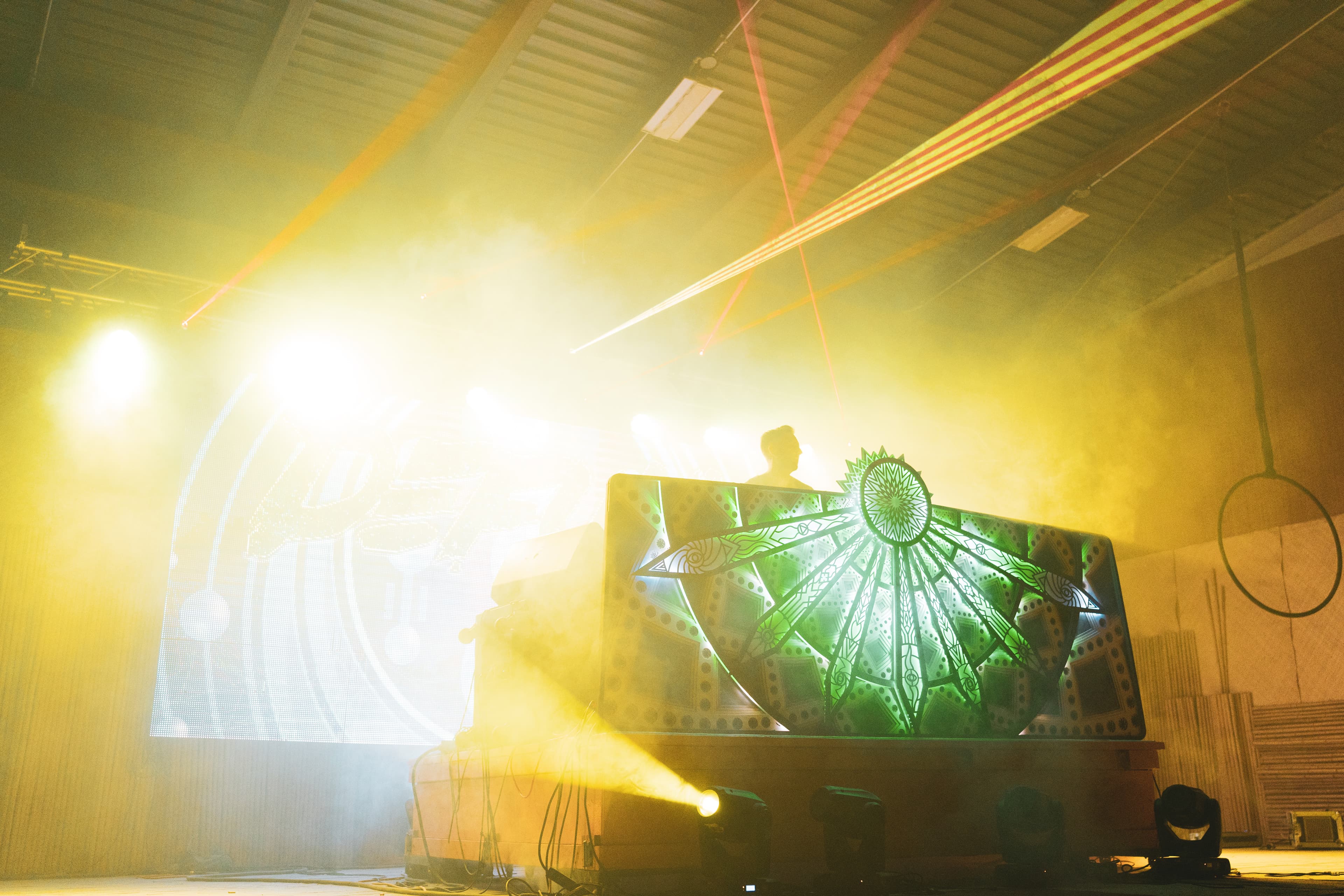 Sunshine DJ facade — full illuminated view