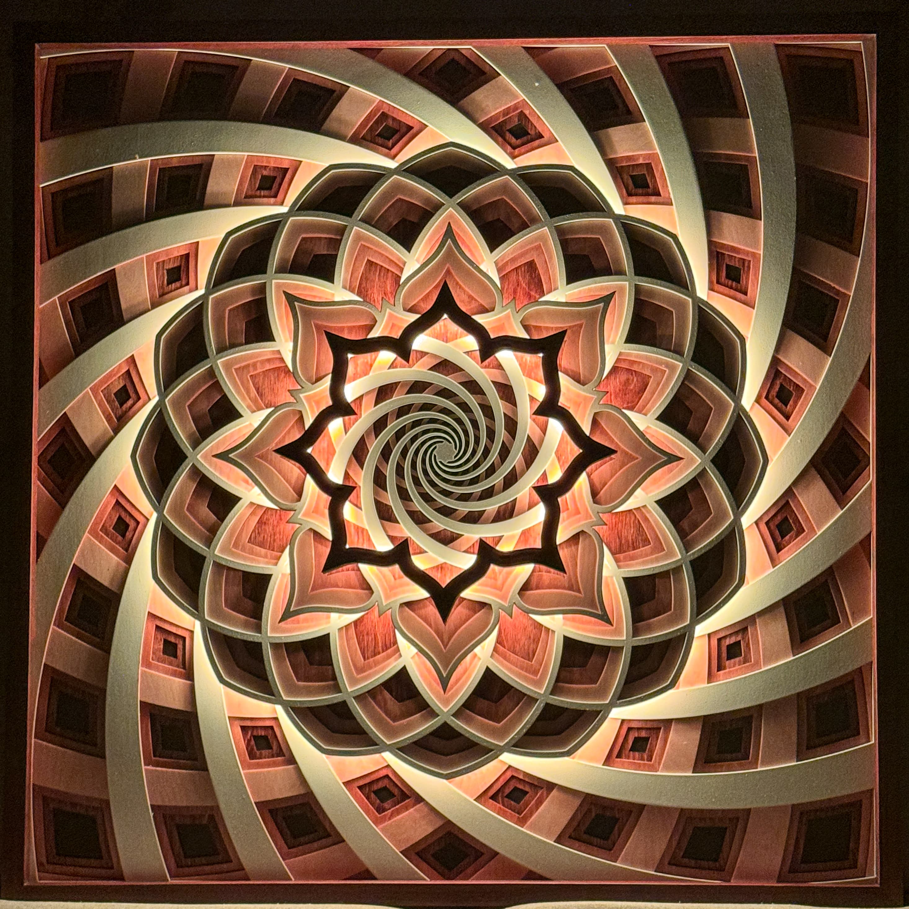 Emanate — copper spiral LED mandala