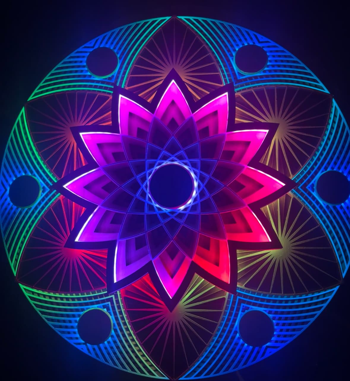 Syzygy — illuminated rainbow LED mandala